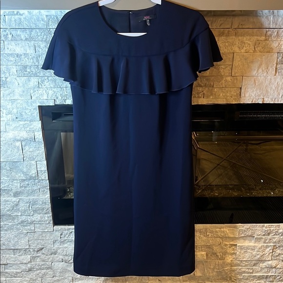Trina Turk Blue Ruffled Sheath Dress with Flutter Sleeves - Picture 1 of 10